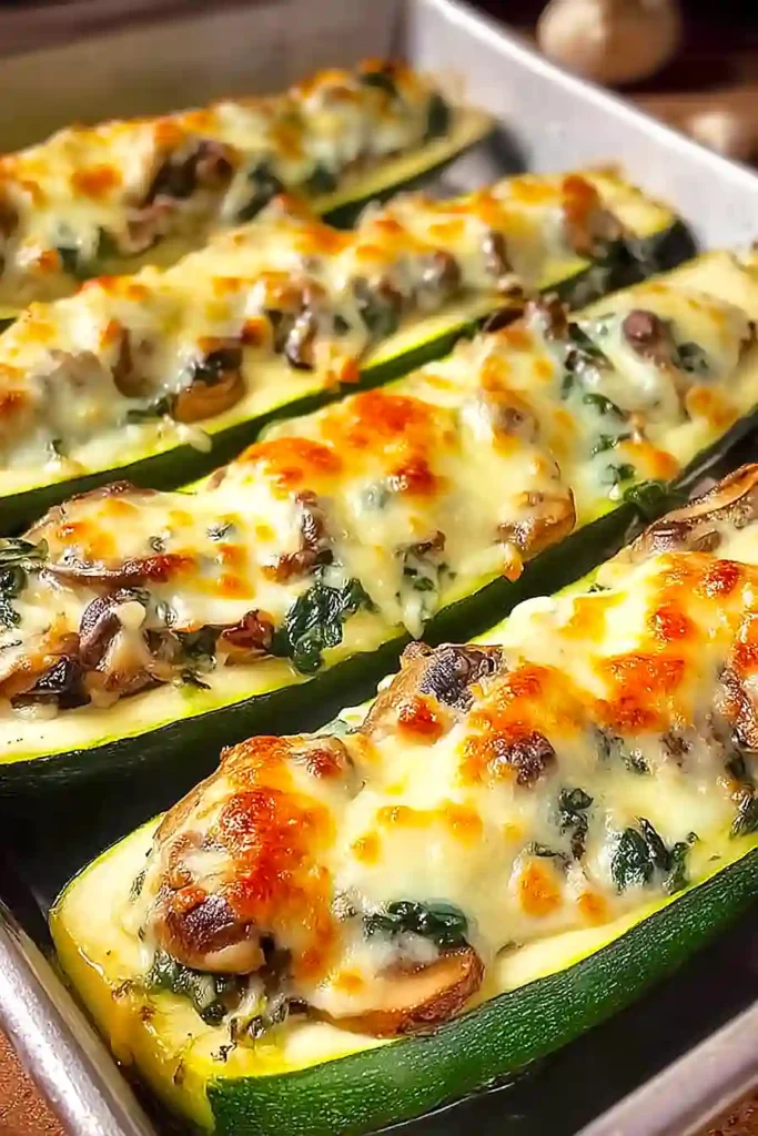 mushroom and ricotta stuffed zucchini boats
