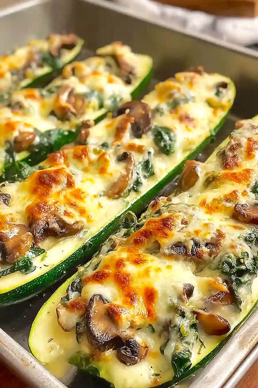 mushroom and ricotta stuffed zucchini boats