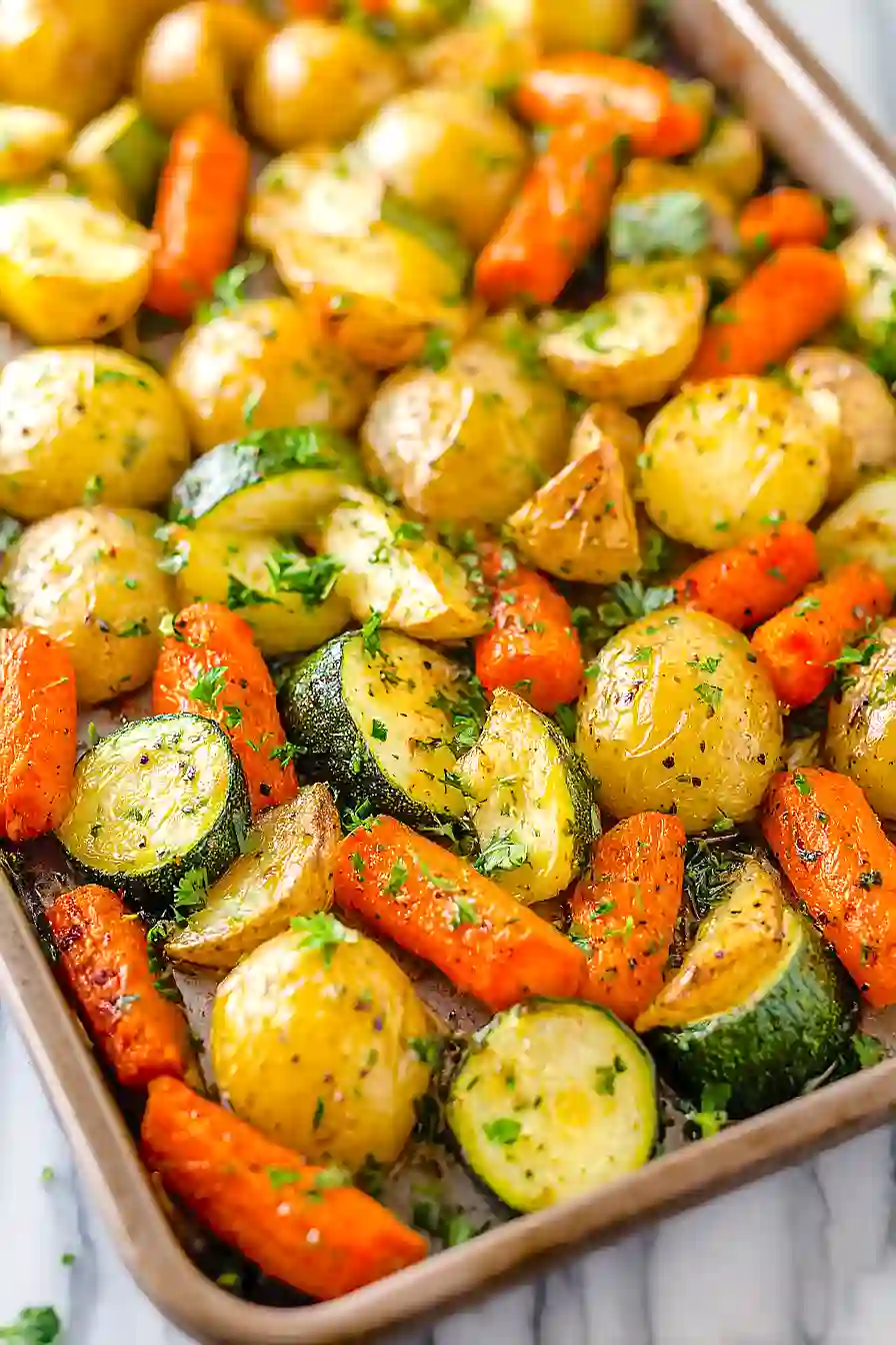 Garlic Herb Roasted Potatoes Carrots and Zucchini