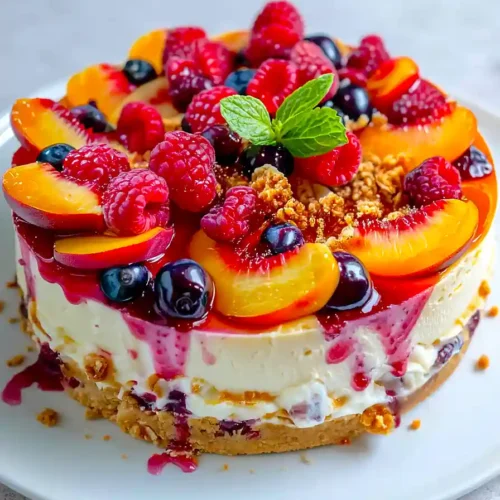berry and peach cheesecake
