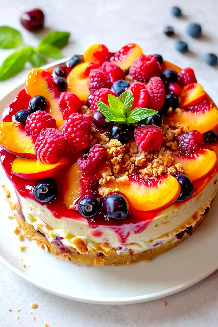 berry and peach cheesecake