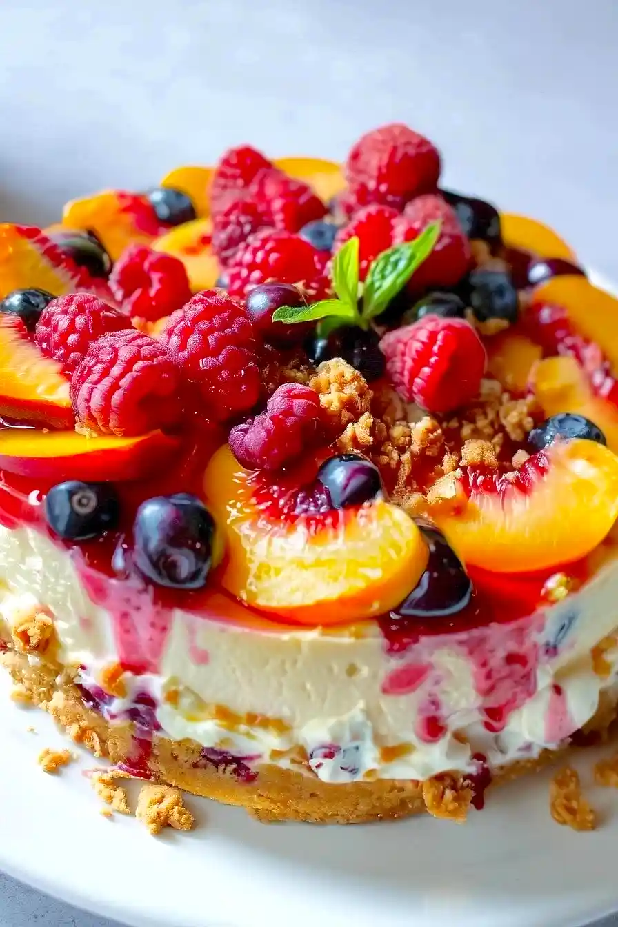 berry and peach cheesecake