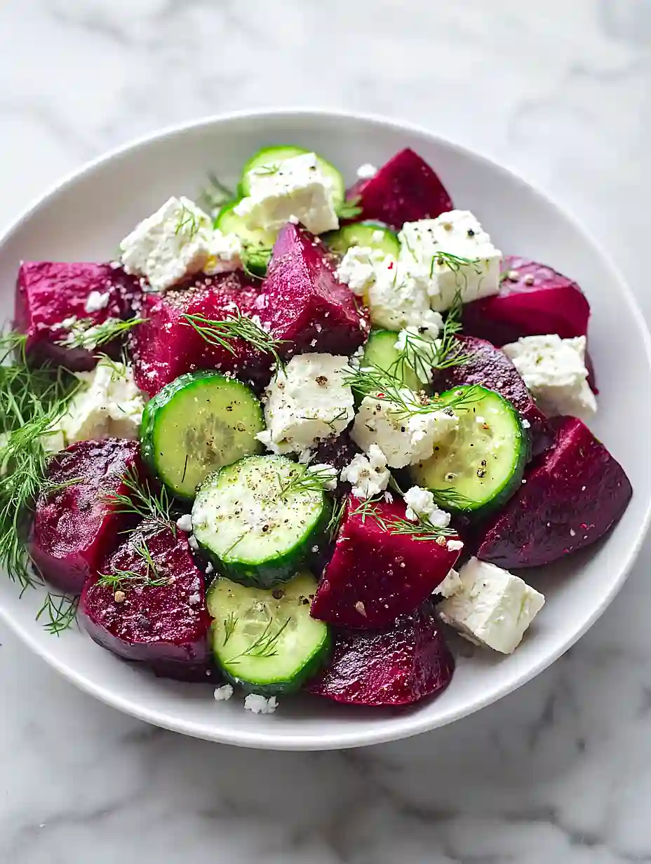 beet feta salad with cucumber and dill