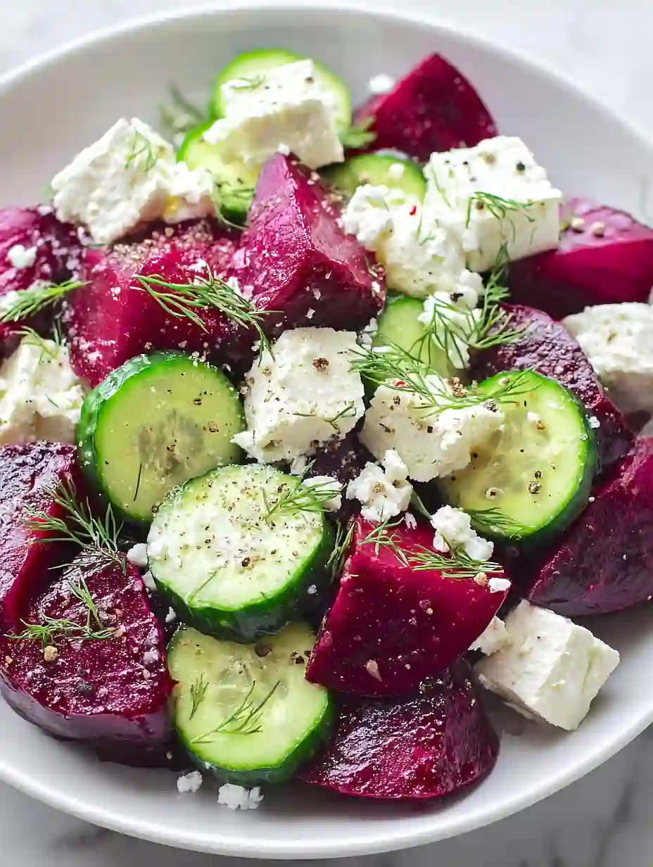beet feta salad with cucumber and dill