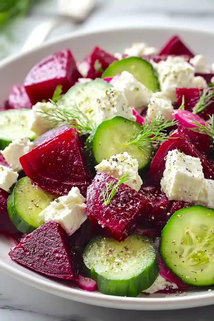 beet feta salad with cucumber and dill