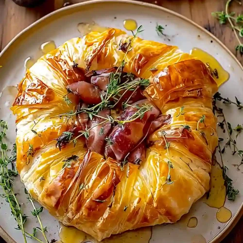 baked brie in puff pastry with prosciutto, fig and honey