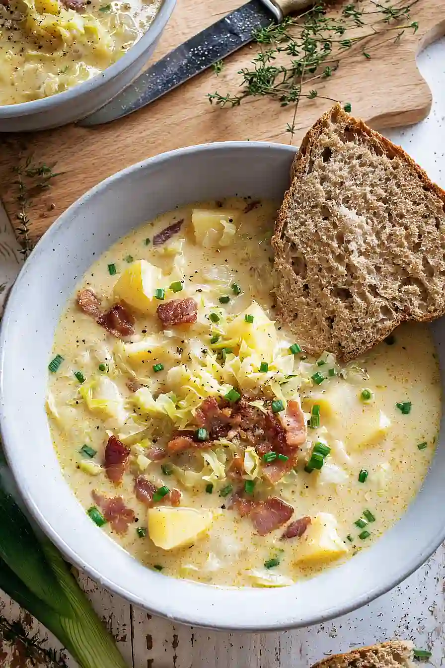 Irish Potato Soup with Bacon and Cabbage