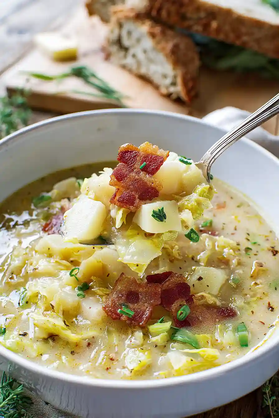 Irish Potato Soup with Bacon and Cabbage
