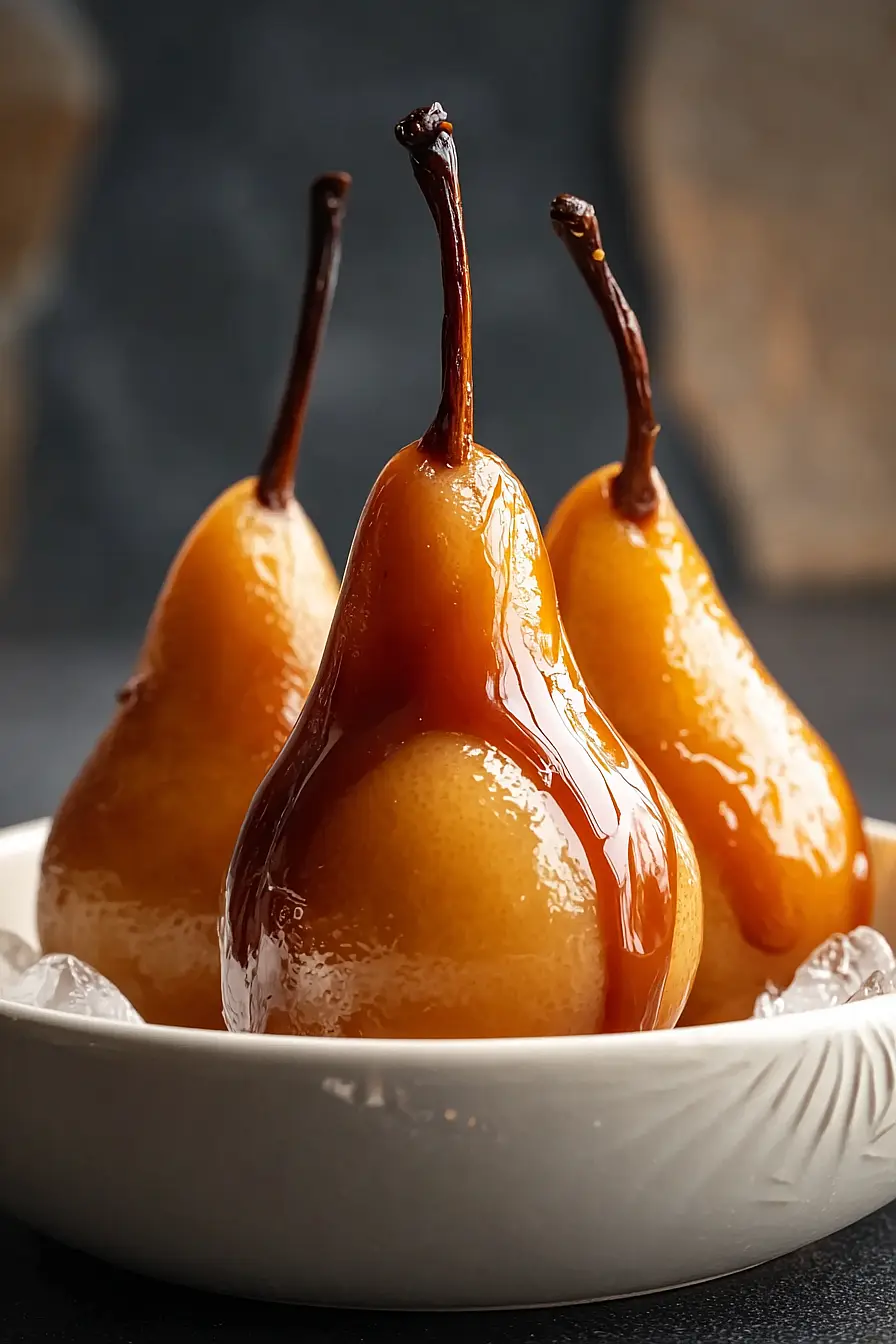 Poached Pear with Caramel Sauce