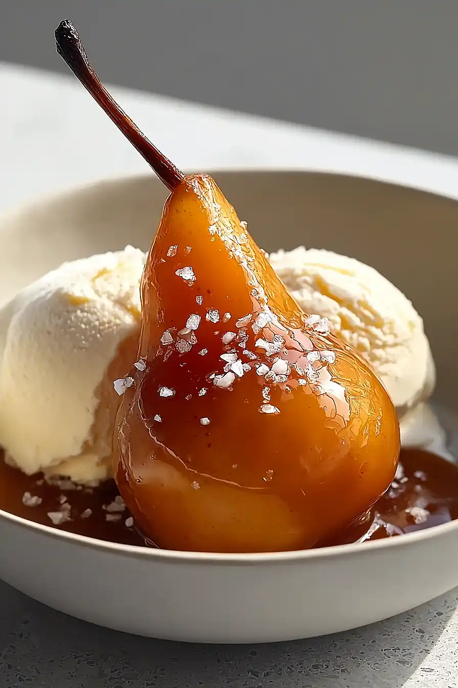 Poached Pear with Caramel Sauce