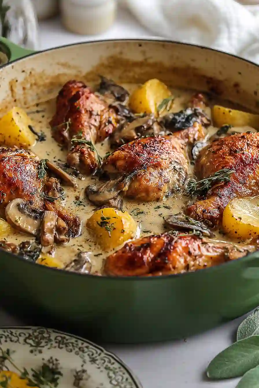 Herb Roasted Chicken in Creamy White Sauce