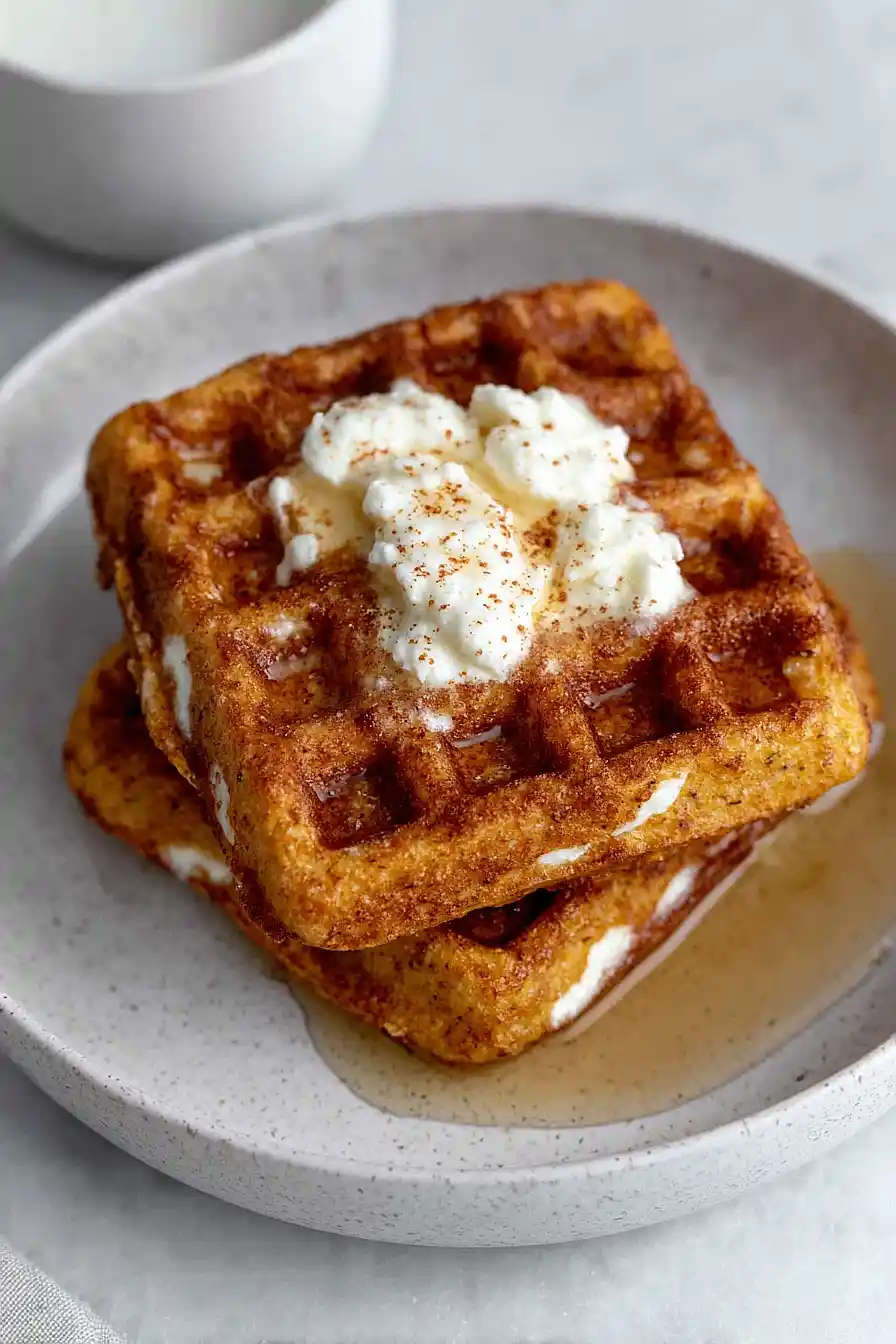 pumpkin waffles with cream cheese filling