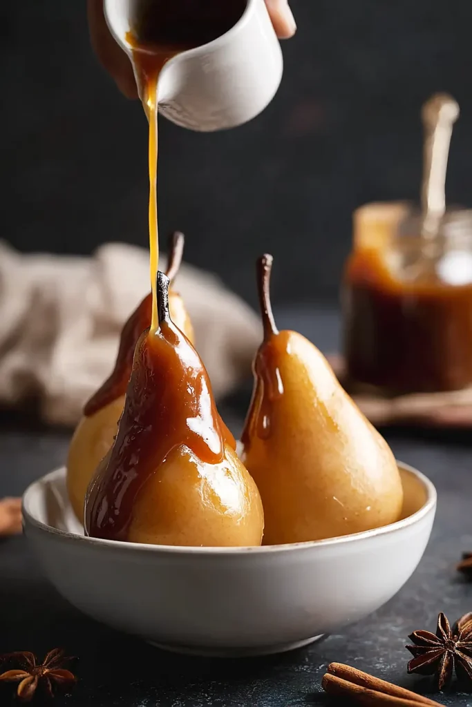 Poached Pear with Caramel Sauce