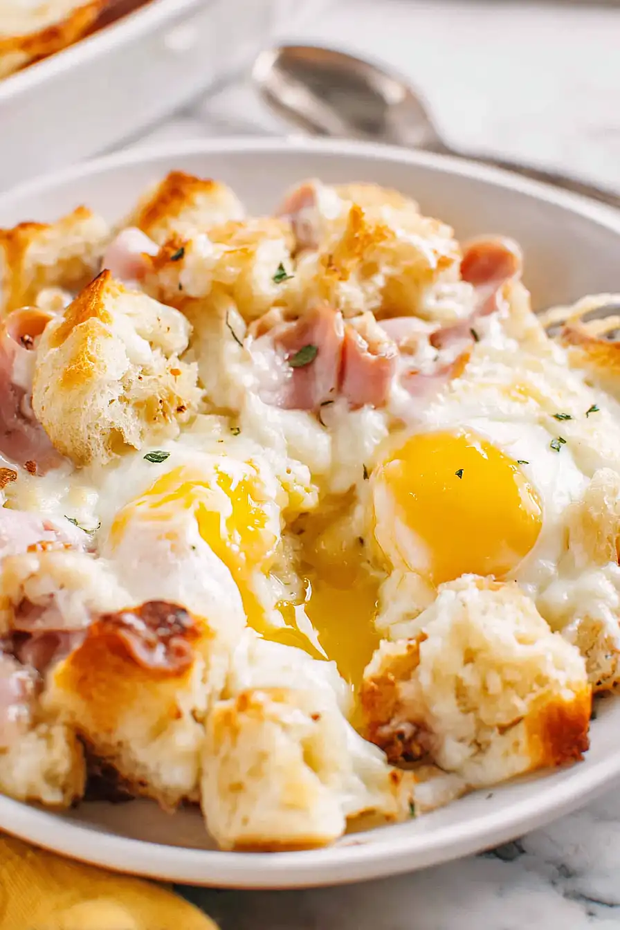 croque madame ham and cheese breakfast bake