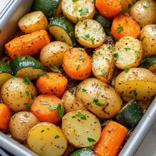 roasted potatoes, carrots, and zucchini