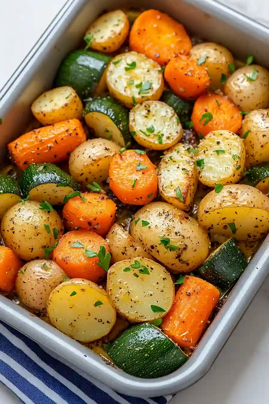 roasted potatoes, carrots, and zucchini