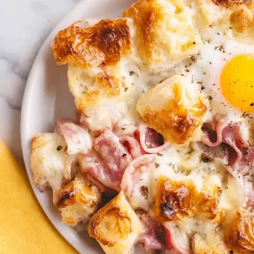 croque madame ham and cheese breakfast bake