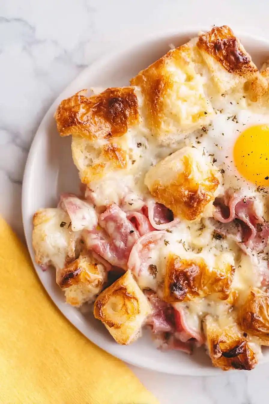 croque madame ham and cheese breakfast bake