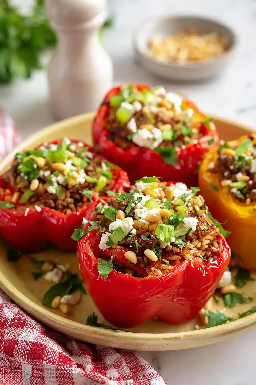 mediterranean beef stuffed peppers