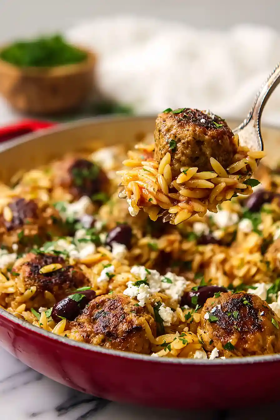 mediterranean meatballs with orzo