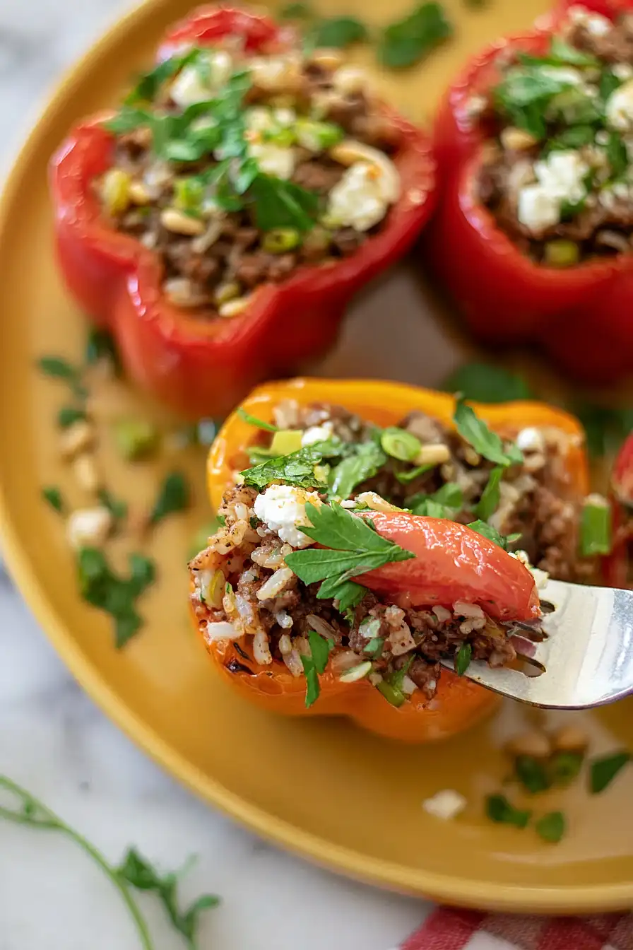 mediterranean beef stuffed peppers