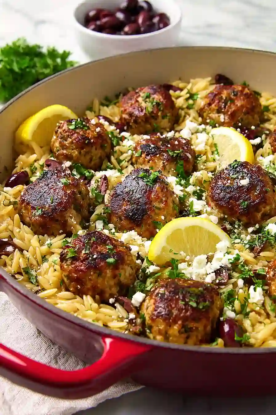 mediterranean meatballs with orzo