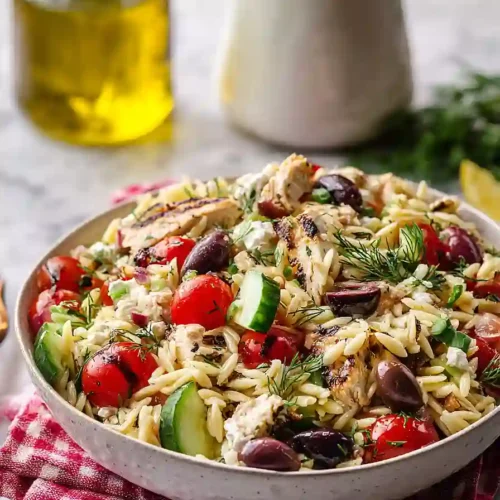 mediterranean orzo and chicken salad