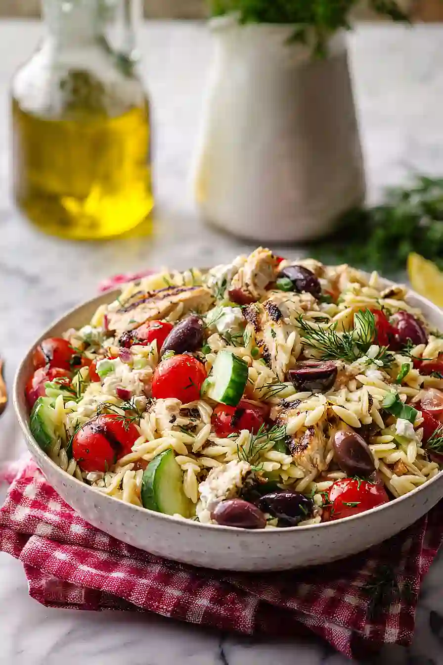 mediterranean orzo and chicken salad