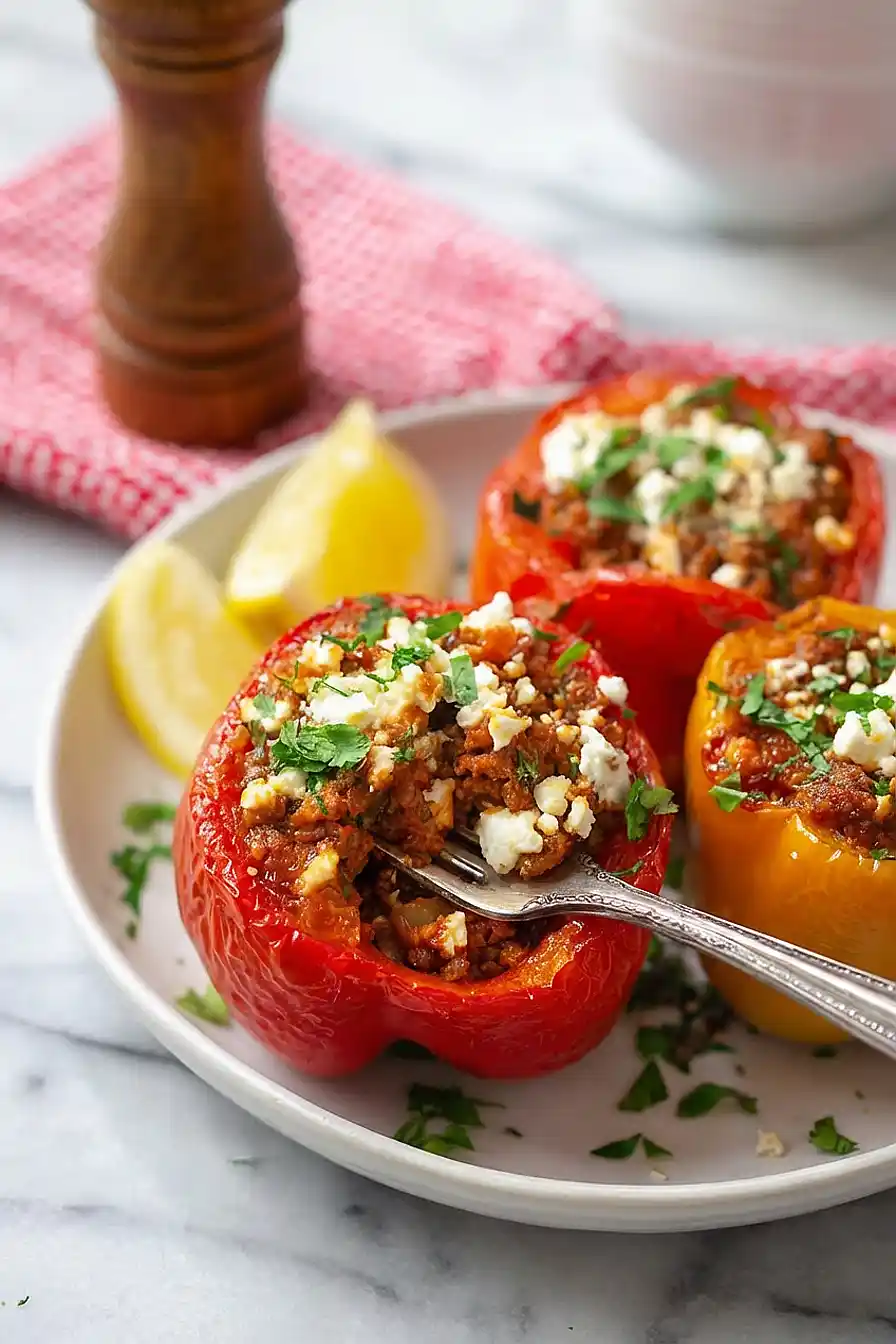 mediterranean lamb stuffed peppers