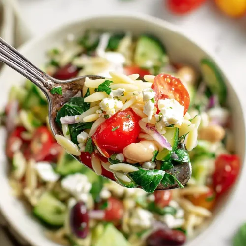 mediterranean orzo salad with spinach and feta
