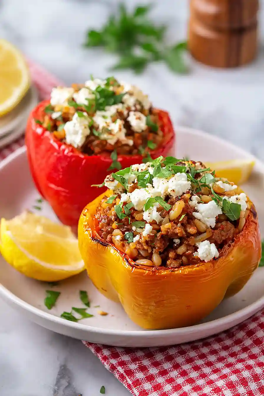 mediterranean lamb stuffed peppers
