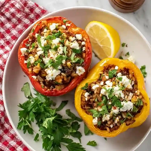 mediterranean lamb stuffed peppers