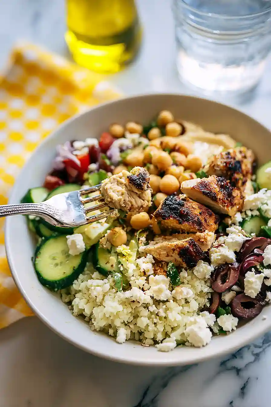 mediterranean cauliflower rice bowl
