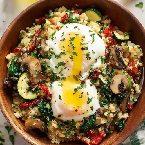 mediterranean cauliflower rice skillet