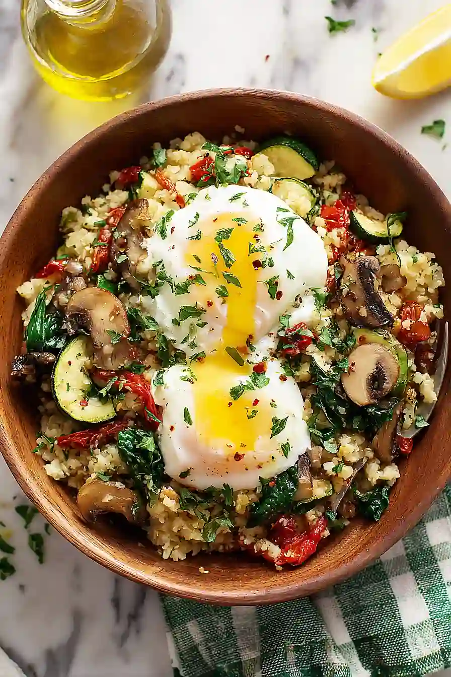 mediterranean cauliflower rice skillet