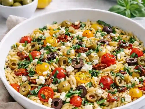 Greek Orzo with Tomatoes, Olives, Basil, and Feta