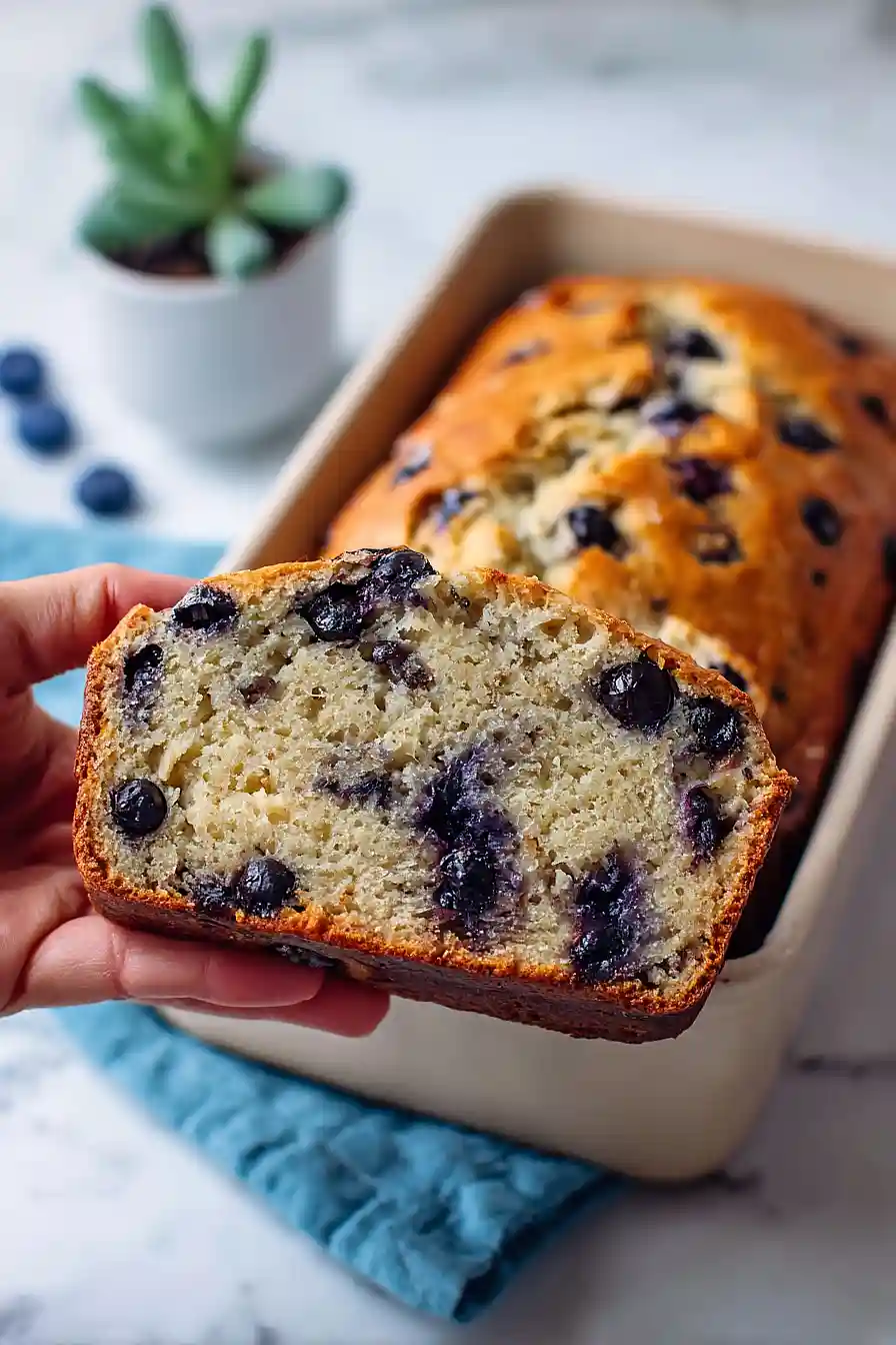 sourdough banana bread with blueberries