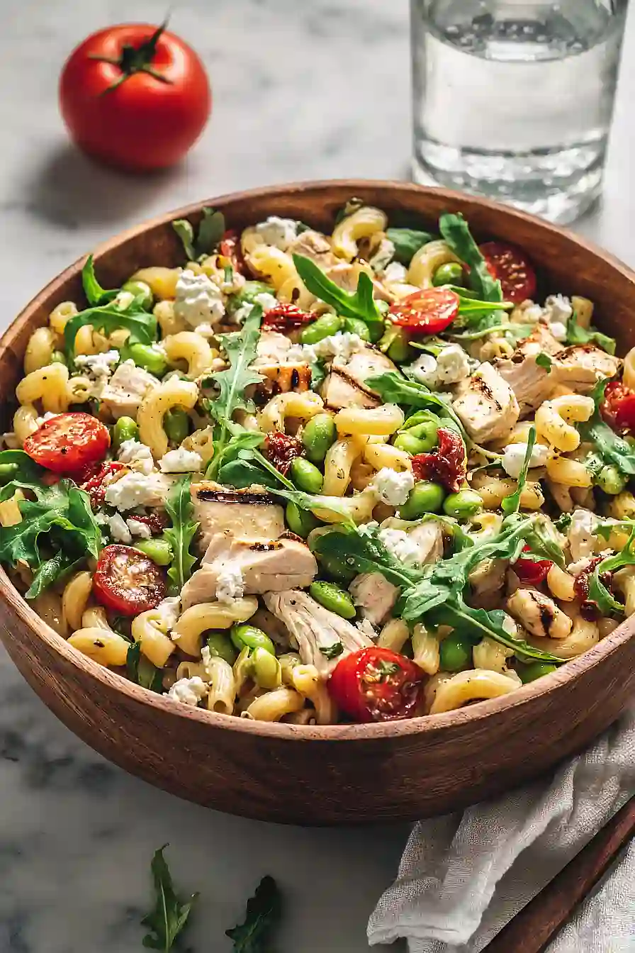 high protein mediterranean pasta salad