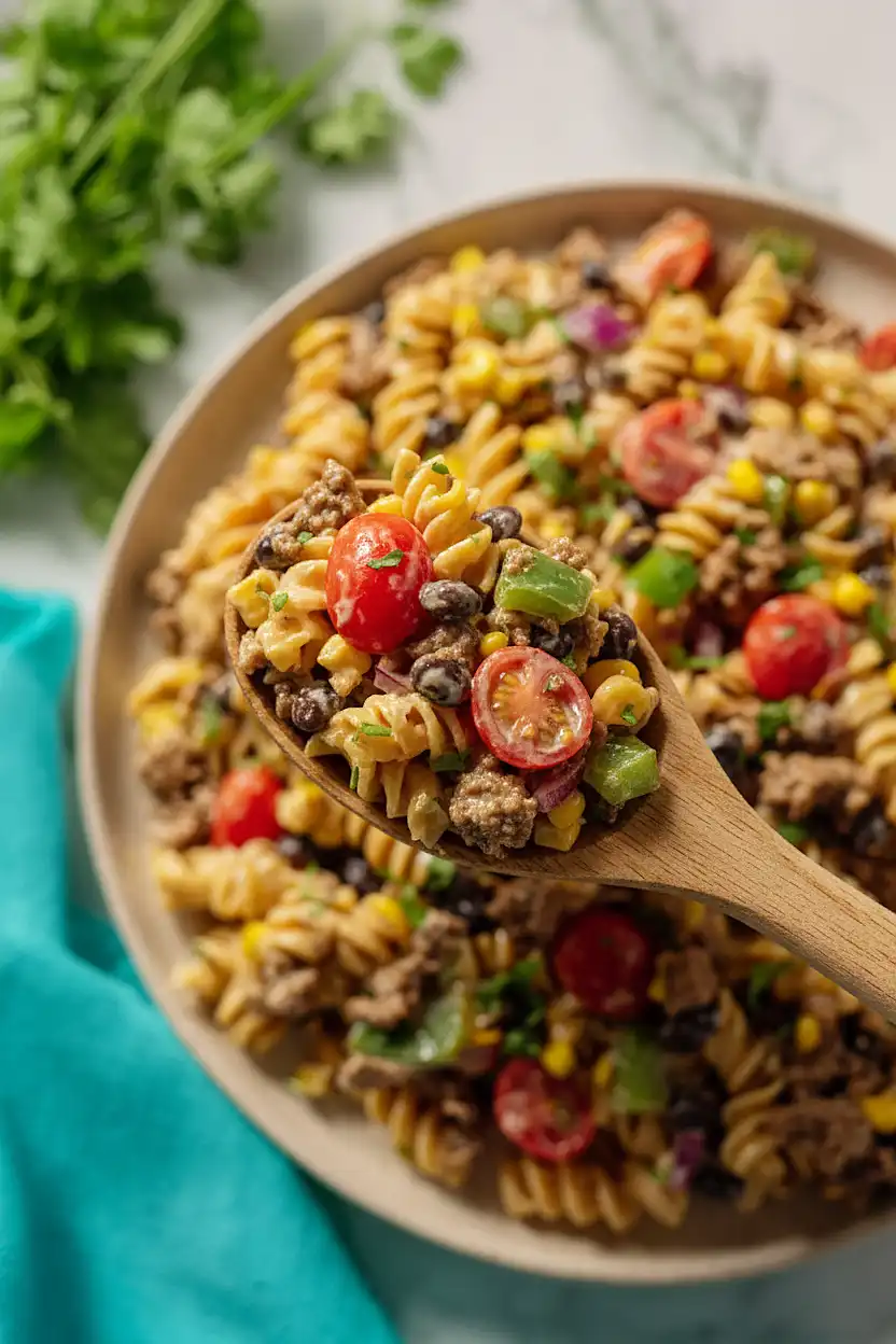 high protein fiesta pasta salad