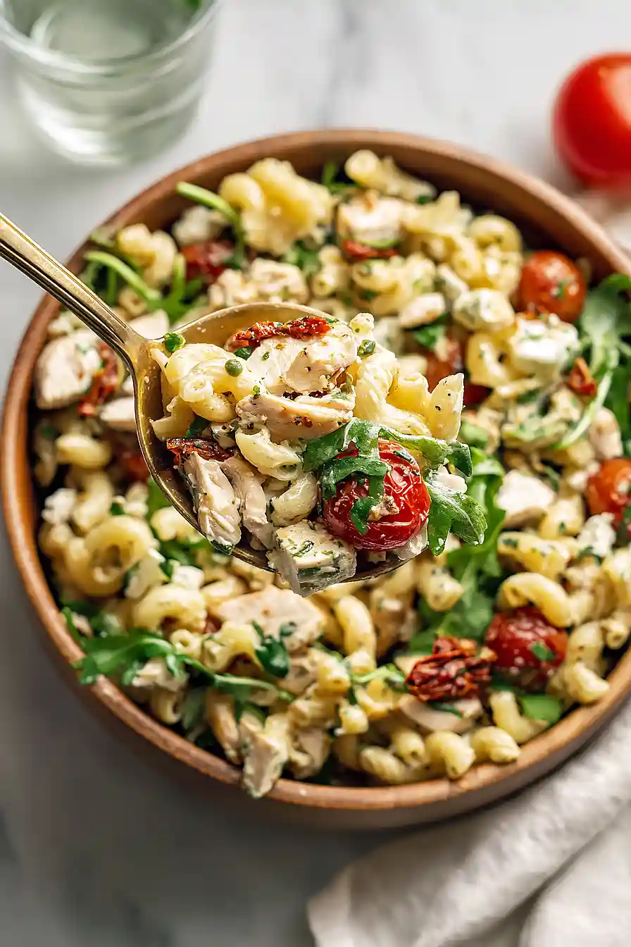 high protein mediterranean pasta salad