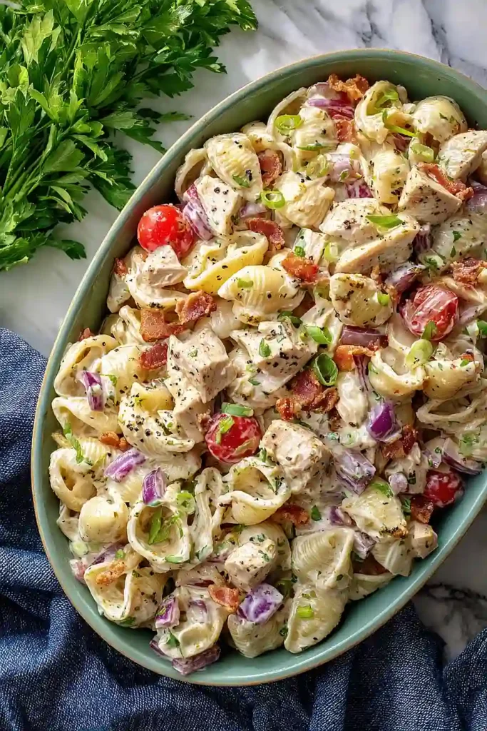 high protein bacon ranch pasta salad