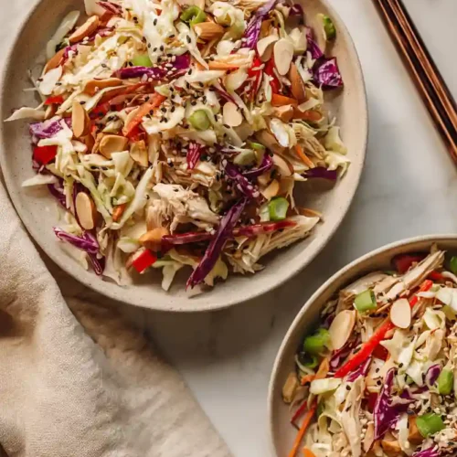 chicken coleslaw salad with ginger dressing