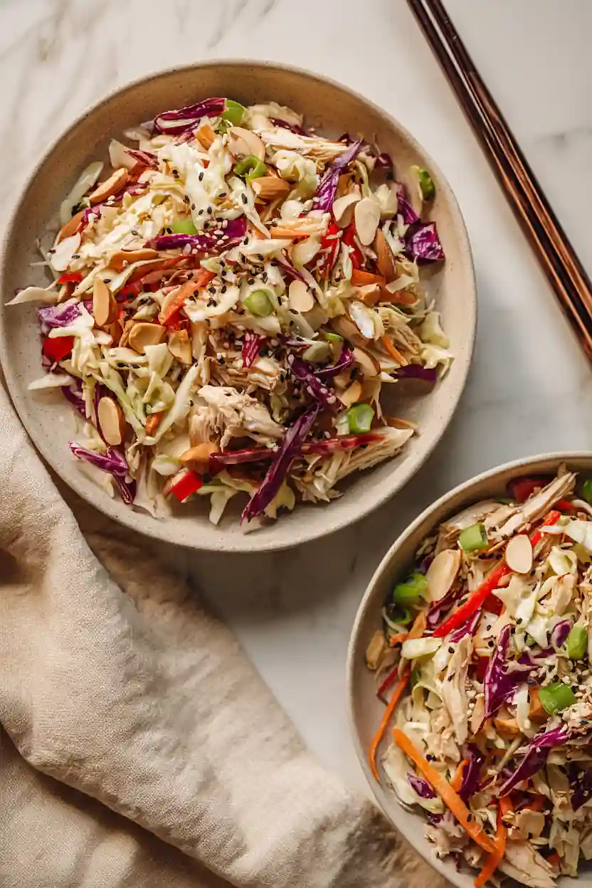 chicken coleslaw salad with ginger dressing