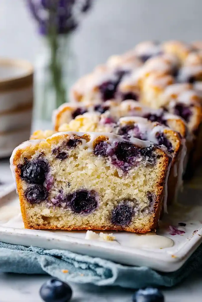 blueberry sourdough bread with lemon glaze