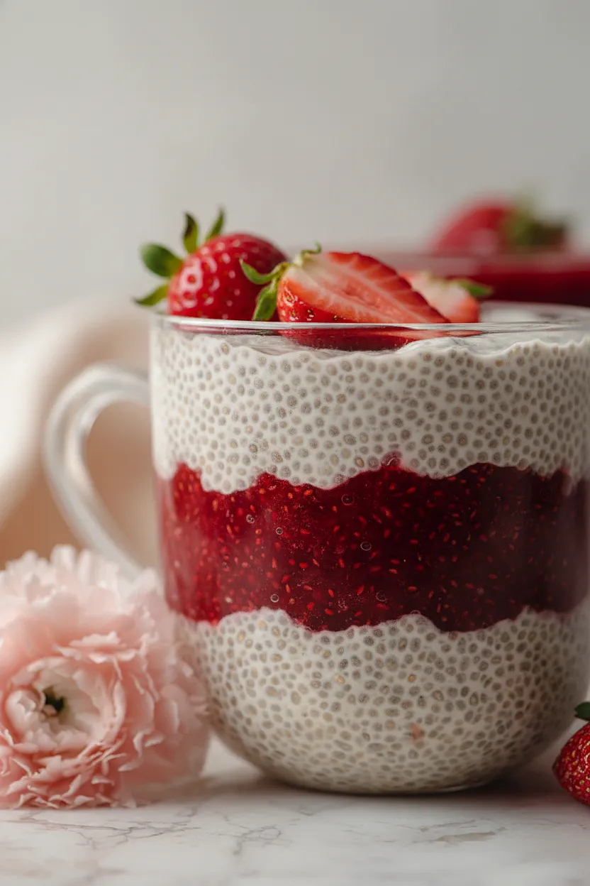 chia seed pudding with strawberry jam