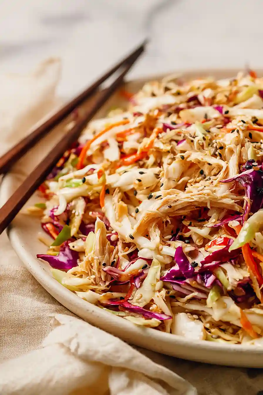 chicken coleslaw salad with ginger dressing