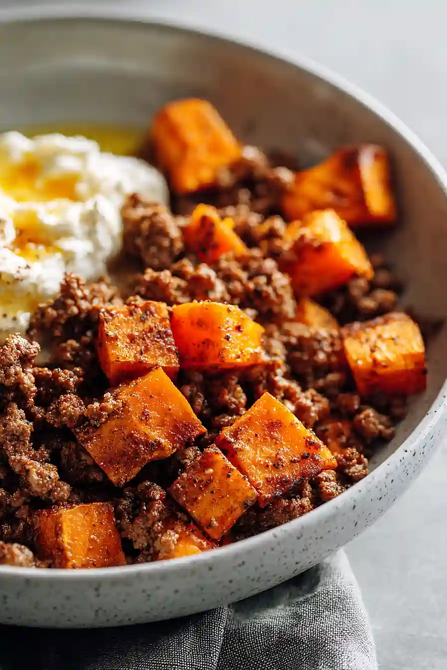 Viral Cottage Cheese Sweet Potato Beef Bowl