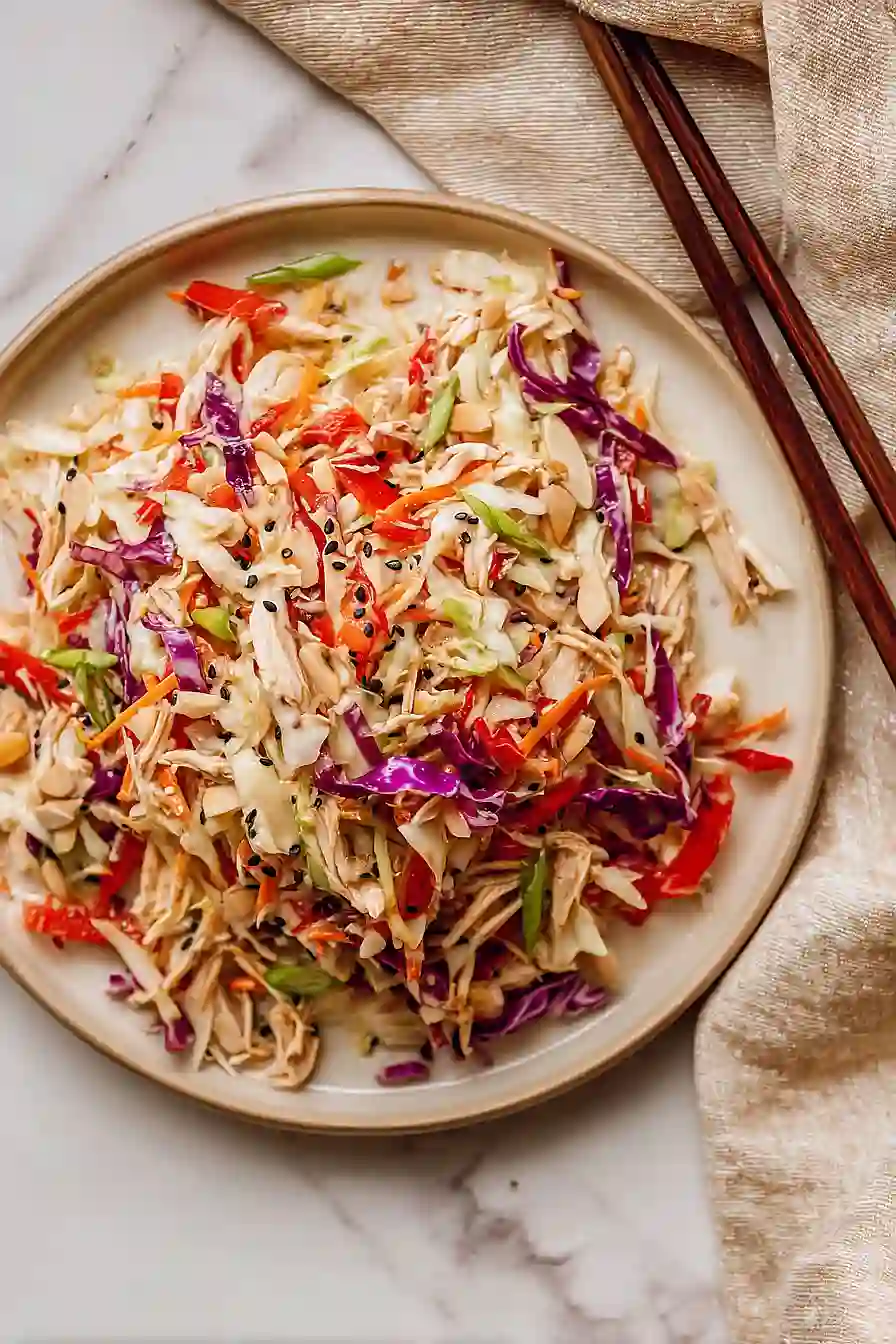 chicken coleslaw salad with ginger dressing