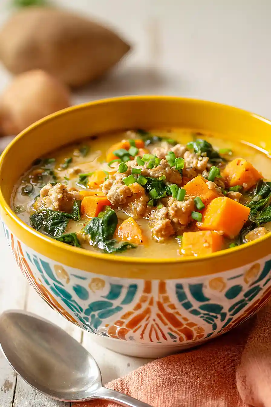 creamy sweet potato and ground turkey soup