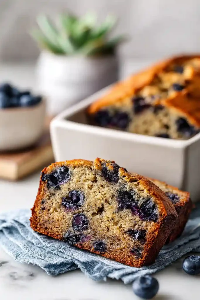 sourdough banana bread with blueberries